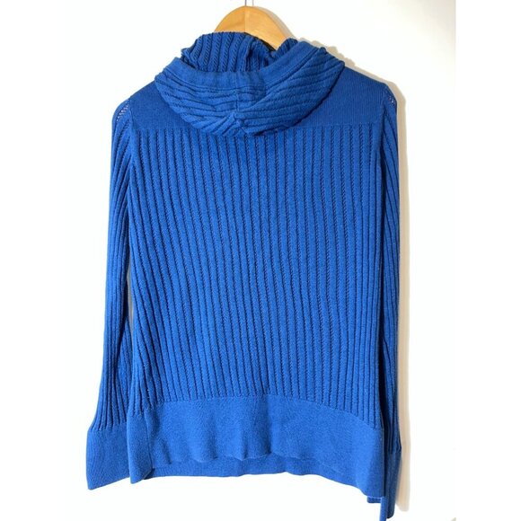 Betabrand  Womens Blue Ribbed Knit Hoodie Sweater L Large - Picture 6 of 11